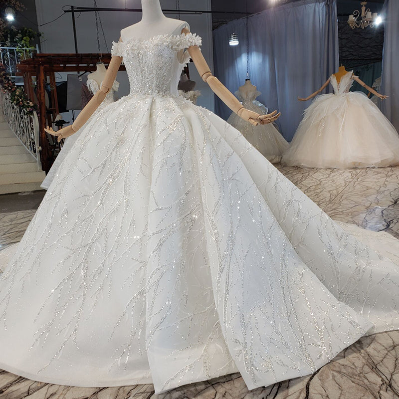 Lace Pearl Bright 3d Applique Ladies Wedding Dress
