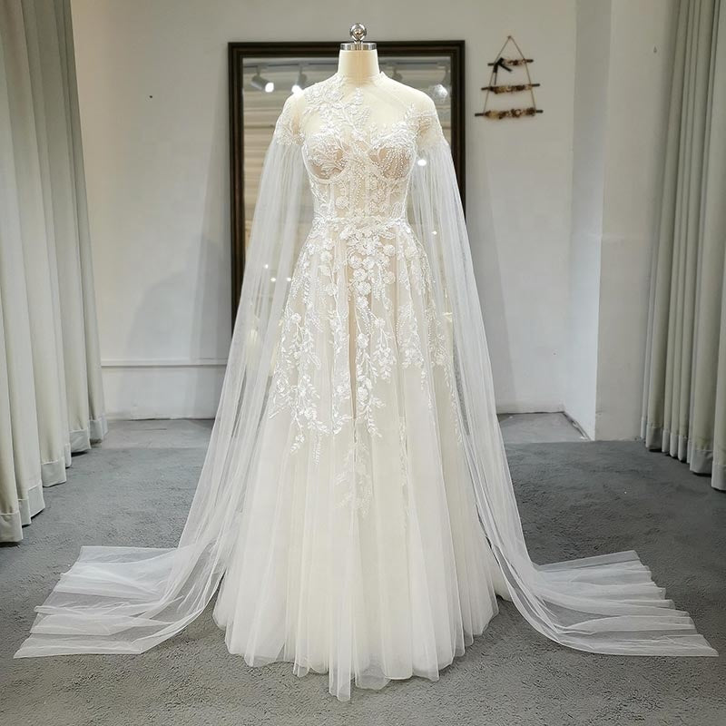 Special Lace Luxury High Neck Wedding Dress For Women