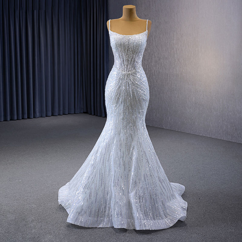 Elegant Sequins Beaded Spaghetti Straps Mermaid Wedding Dress - Image 7