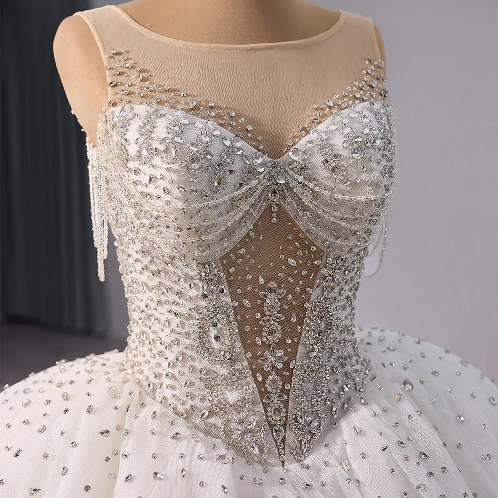 Modern Ball Gowns Wedding Dresses Elegant Lace Up Back Bridal Gowns Sequins Beading Bride Dress - Image 3