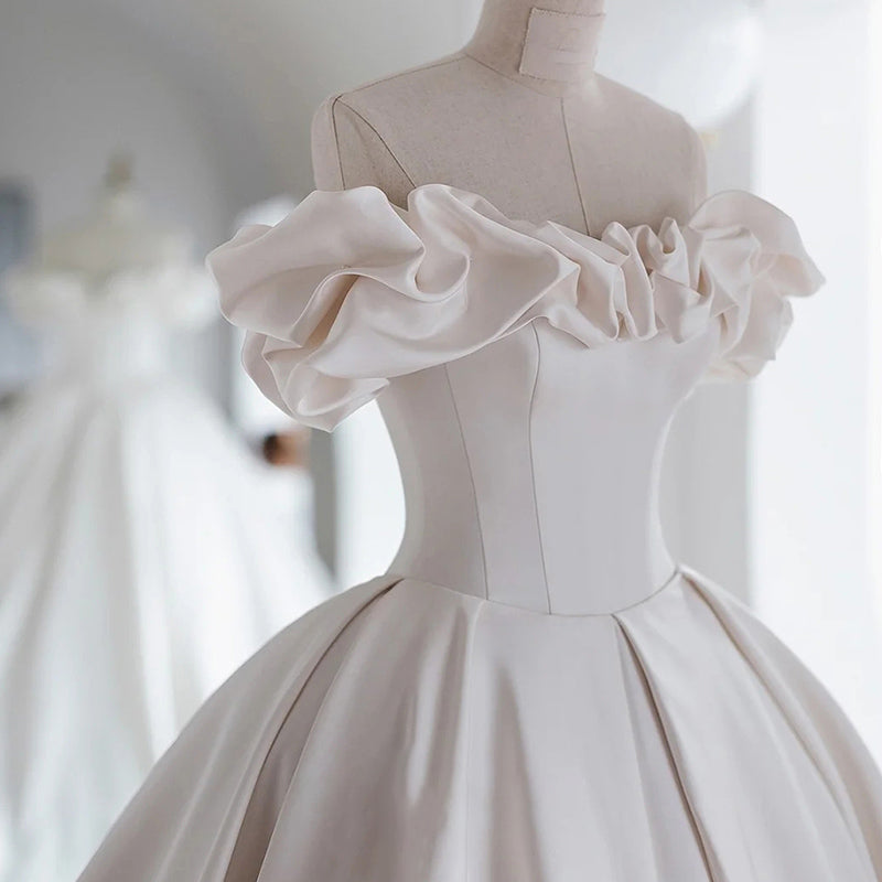 Princess Women Fashion Off Shoulder Long Train Wedding Dress Bridal Gown