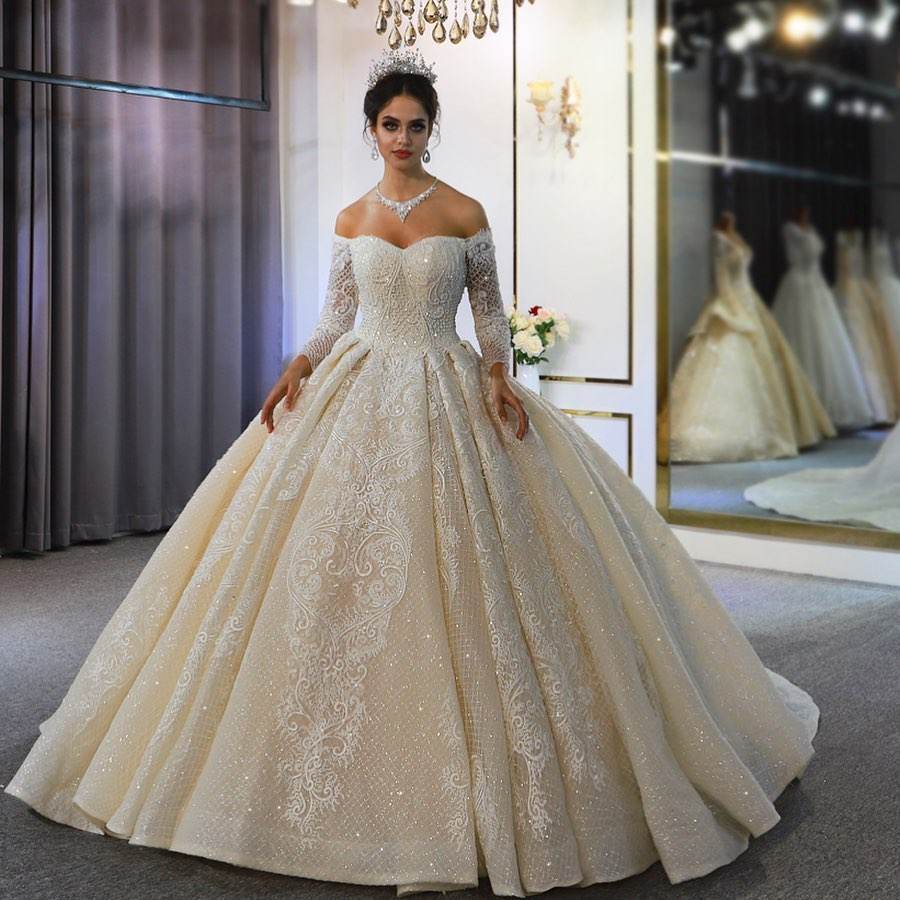 Customized New Sweetheart Strapless Sequined Long Sleeve Bridal Gown