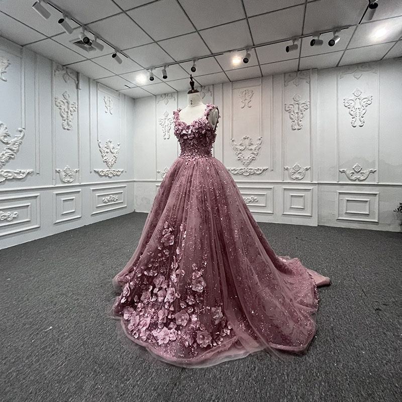 Pink Princess Modest Evening Gowns Dresses