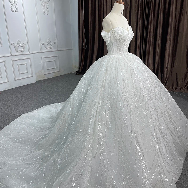Beaded Full Of Sequins Flower Sweetheart wedding Ball Gown Dresses - Image 7