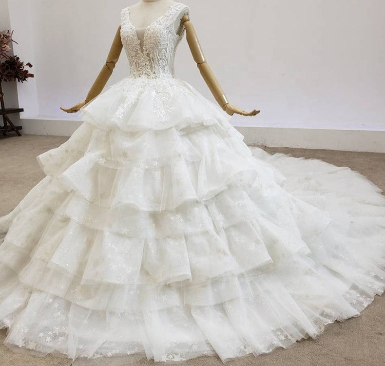 Heavy Beading Deep V Neck Bridal Wedding Dresses