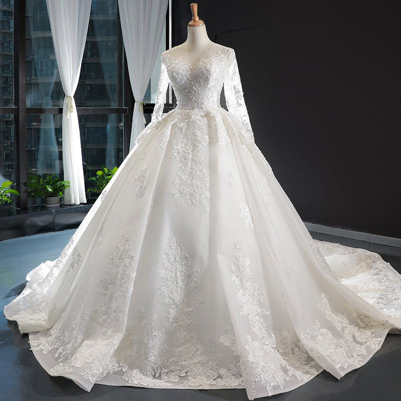 wedding dress ladies dresses long sleeves elegant long tail girl wedding dresses