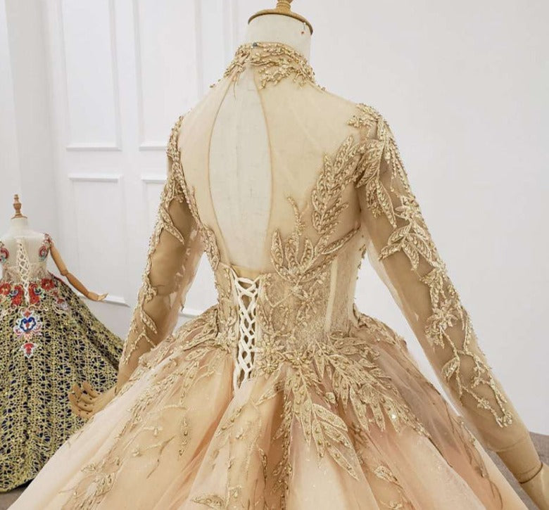 Princess Long Sleeve V Neck Elegant Lace Wedding Dress Bridal Gown - Image 8