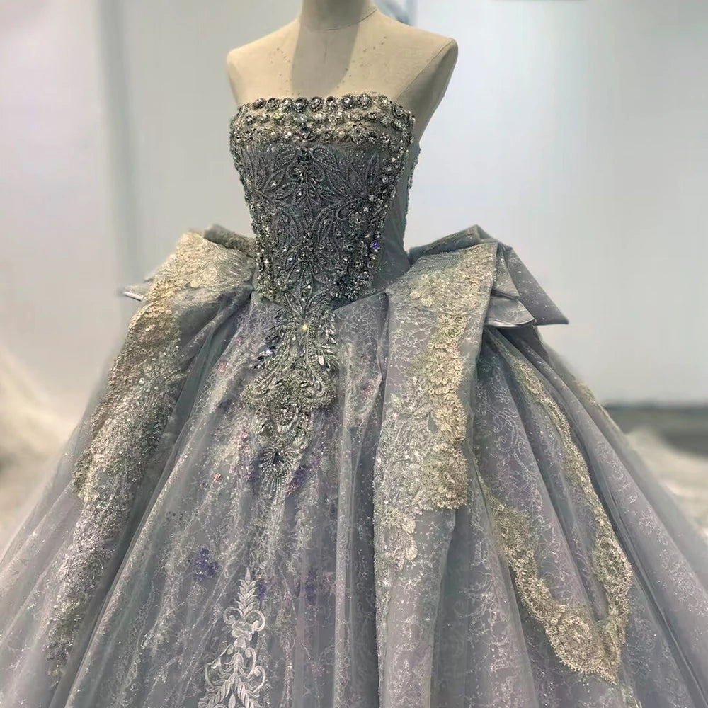 Princess Wedding Gown Main New Summer Luxury Court Fairy Big Trailing Blue Evening Wedding Dress For Bride - Image 2