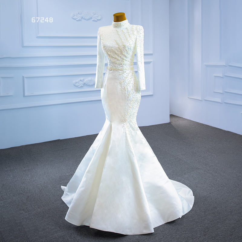 High Neck Long Sleeve Mermaid Detachable Tail Wedding Dresses - Image 4