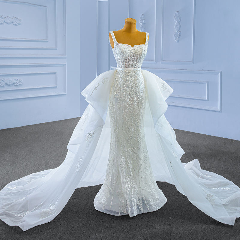 Sweetheart Detachable Train Sleeveless Beading Lace Gorgeous White Wedding Dress