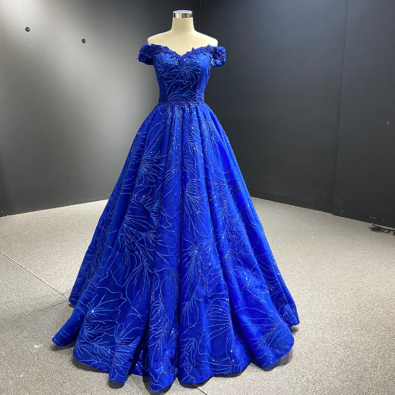 New Custom Sexy Tube Top Embroidery Sequins Royal Blue Ball Evening Dress