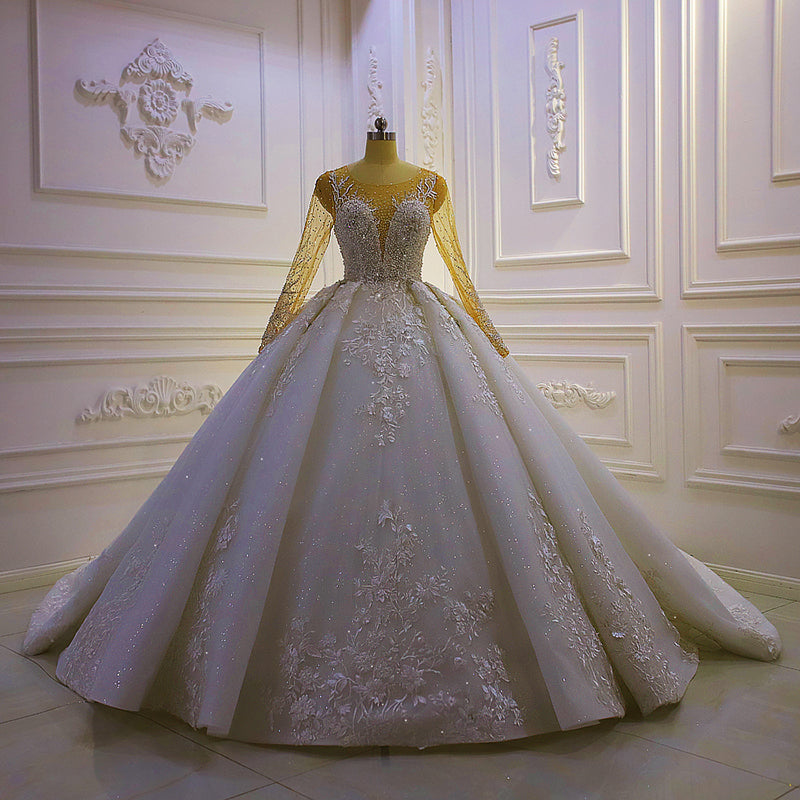 Latest Design Boho Wedding Dress Long Sleeve Lace Beaded Embroidery