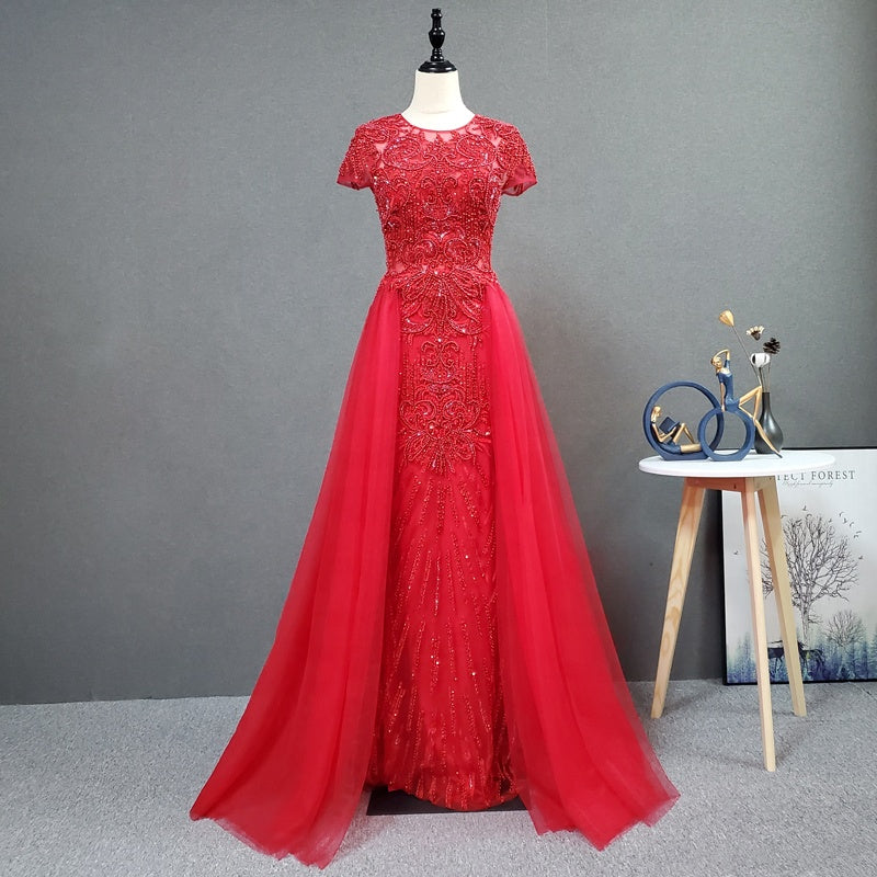 Short Sleeve Women A Line Elegant Gowns Evening Dresses Formal Party Dress