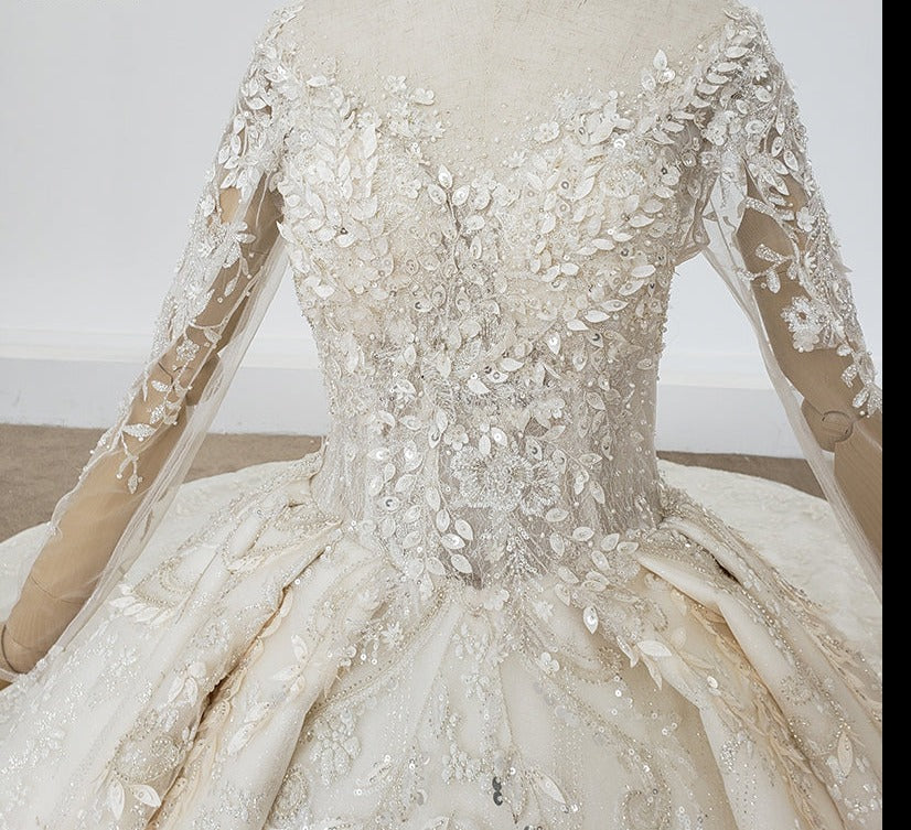 Appliqued Lace Long Sleeve Bridal Gowns Wedding Dress - Image 6