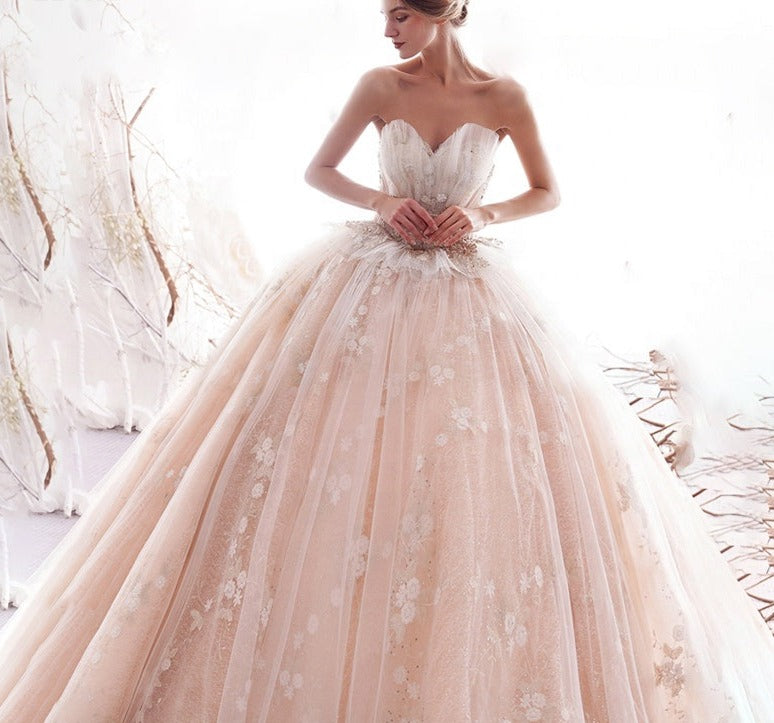 Off Shoulder Luxury Lace Princess Wedding Dress Bridal Gowns
