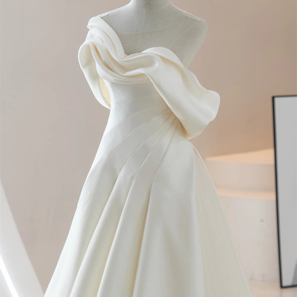 Classic Satin A-Line Bridal Wedding Women Dresses For Party - Image 2