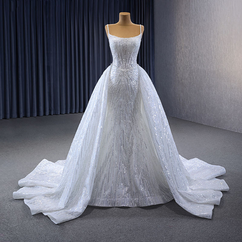 Elegant Sequins Beaded Spaghetti Straps Mermaid Wedding Dress