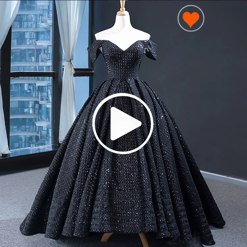 prom dress v neck detachable shoulder dress front short long back black ball gowns women