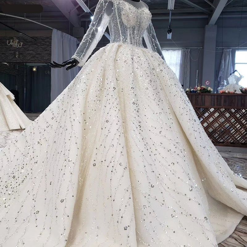 Elegant Long Sleeve Beading Crystal Ball Gown Luxury Wedding Dress - Image 7