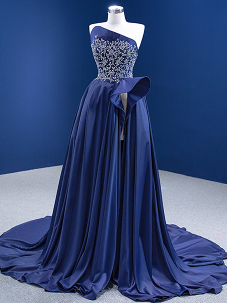 Ladies Elegant Dinner Sleeveless Long Slit Embroidered Party Evening Dress - Image 2