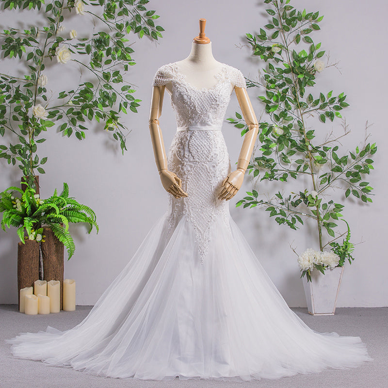 Mermaid Lace Applique Sleeveless Women Elegant Wedding Dress For Bride - Image 3