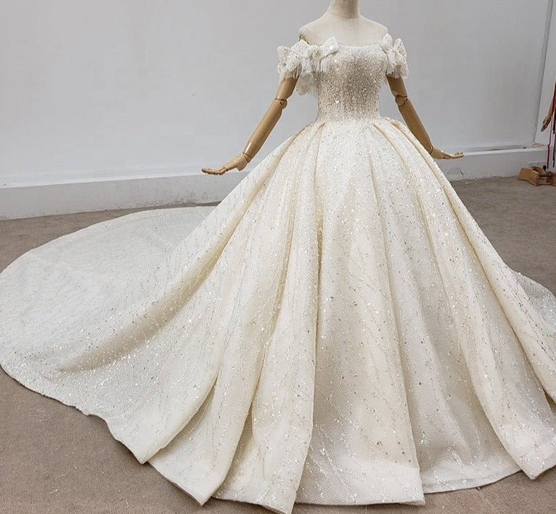 Off Shoulder Long Train Princess Wedding Dress Bridal Gowns