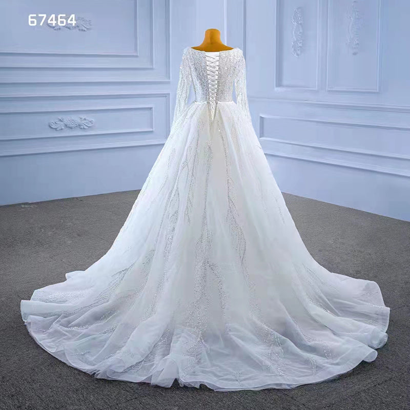 2022 New Ladies Luxury Sequin Long Sleeve Bridal Dress Mermaid Wedding Dress - Image 5