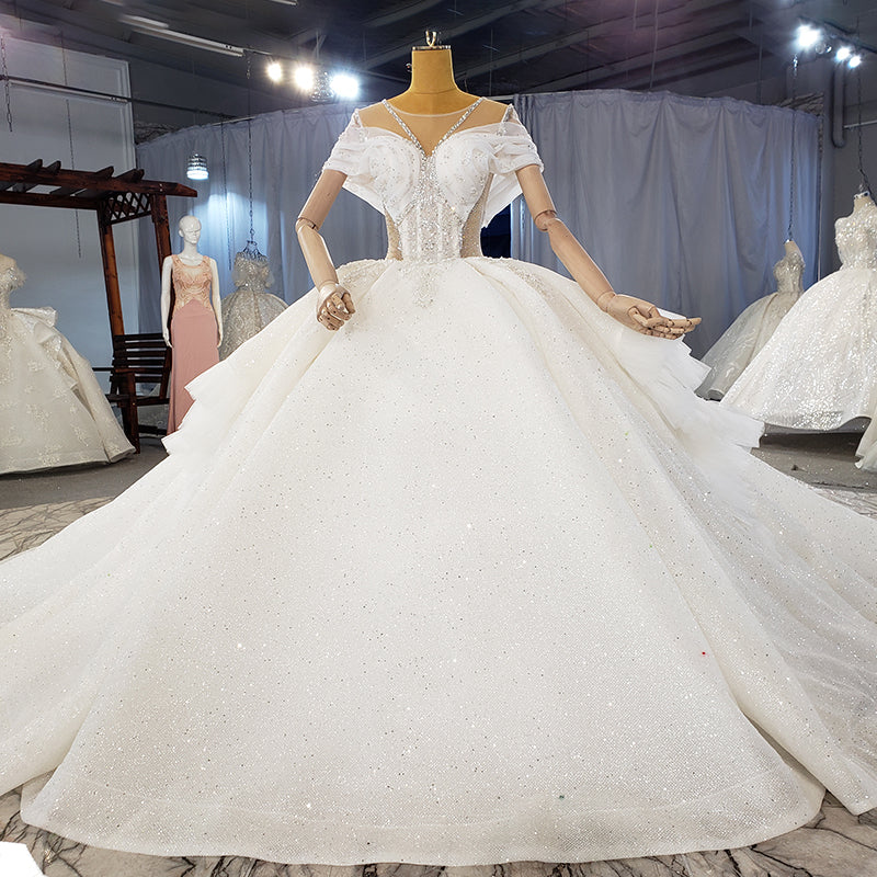 O Neck Luxury Princess Wedding Dress For Ladies