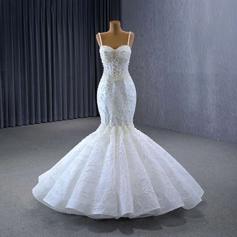 New Styles Appliqued Beaded Customized Size Mermaid White Sleeveless Suspenders Wedding Dresses