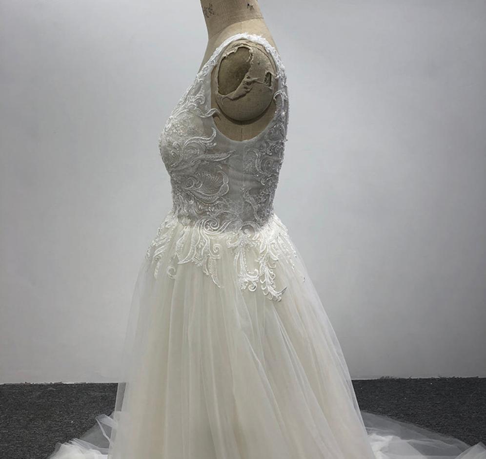 Ladies Formal Lace Deep V Beach Fashion Summer Wedding Bridal Dress - Image 6