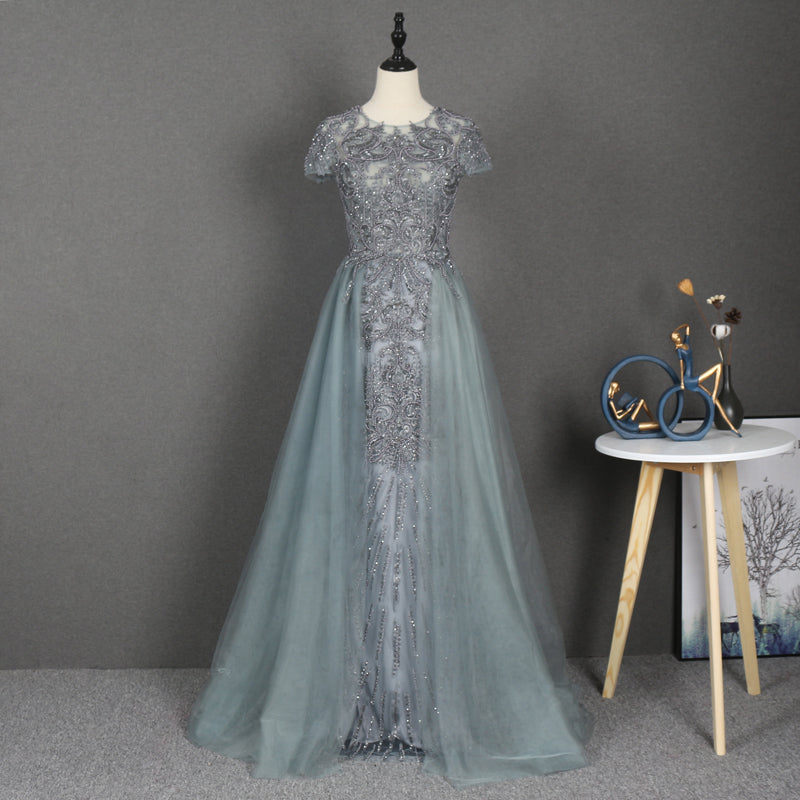 Short Sleeve Women A Line Elegant Gowns Evening Dresses Formal Party Dress - Image 3