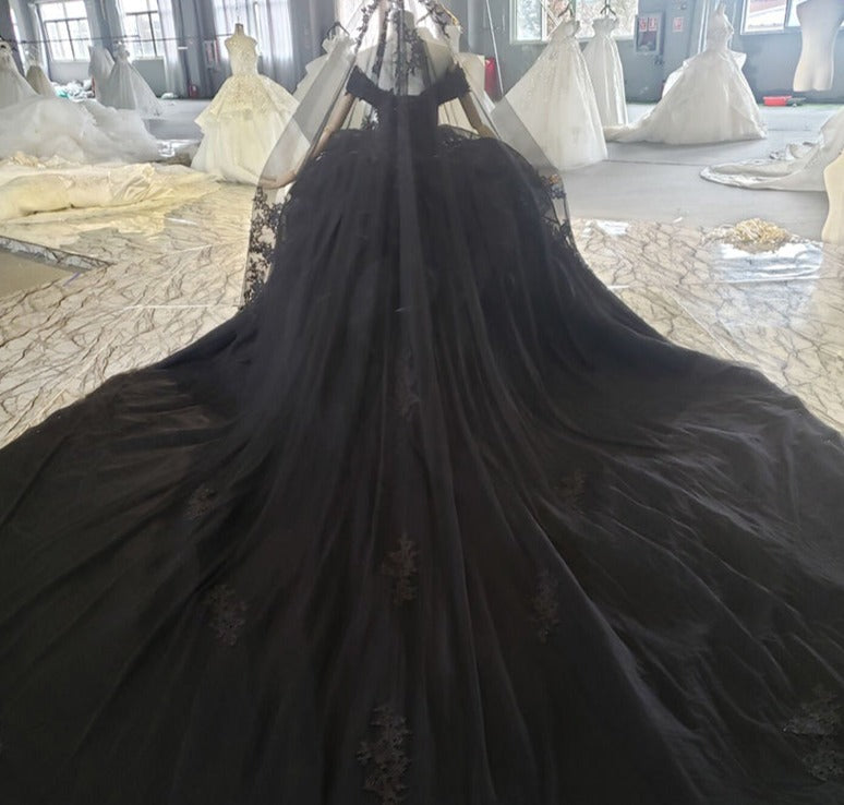 Wedding Dress Black Elegant Lace Off-the-shoulder Long Wedding Dress - Image 5