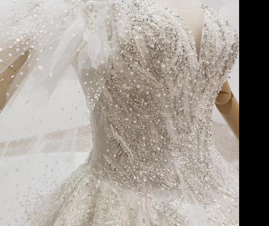 Off Shoulder Latest Design Beading Ball Gown Wedding Dress - Image 6