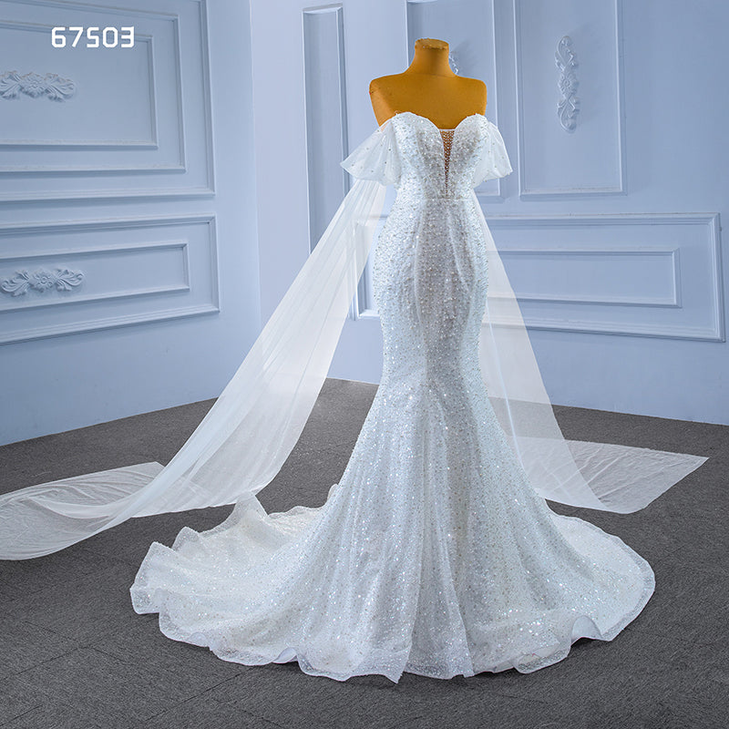 Customized Women'S White Bride Wedding Dress Sweet Tube Top Pearl Luxury Mermaid Dress - Image 4