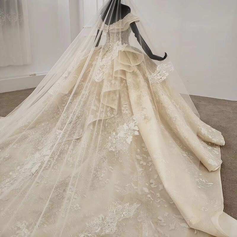V Neck Off Shoulder Lace Elegant Bridal Wedding Gowns Dresses - Image 8
