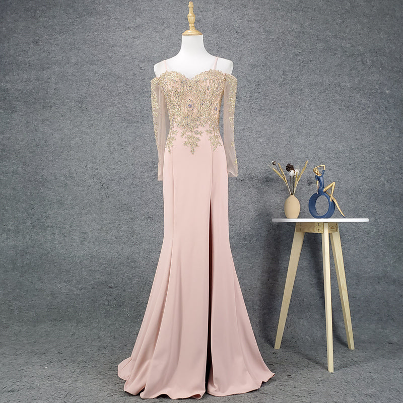 Ladies New Elegant Sling Half Sleeve Embroidered Mermaid Evening Dress - Image 5