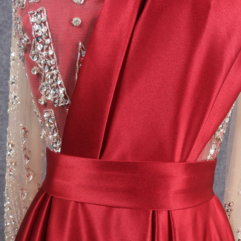 Evening Dress New Evening Dress Long Sleeve Light Luxury Beaded A Swing Dress Elegant Temperament Lace Prom - Image 9