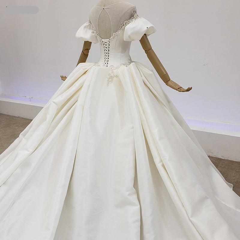 Sweetheart Satin White Off Shoulder Luxury Wedding Dress Bridal Gown - Image 8