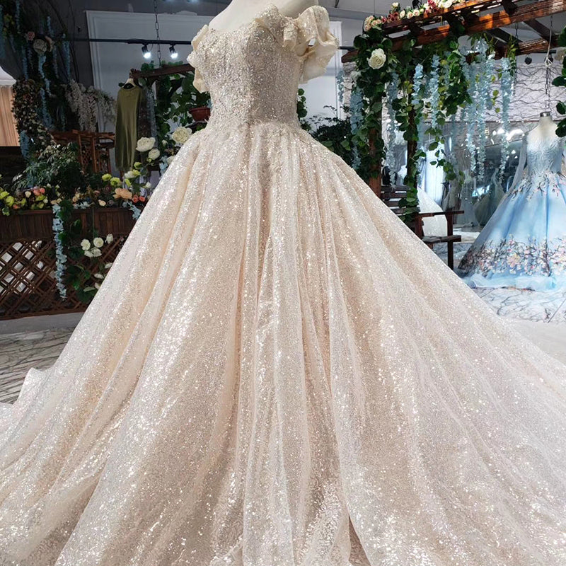 elegant lace bridal off shoulder wedding dress ball gown long train - Image 3