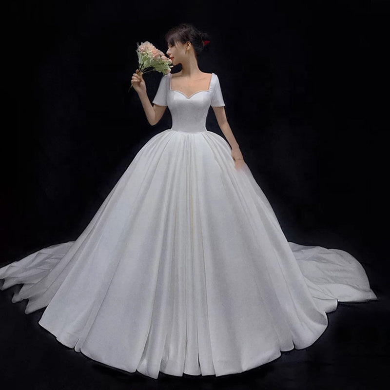 Bridal Satin White High Quality Luxury Women Elegant Wedding Dress