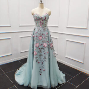 Summer 2022 Women'S Prom Dress Elegant Tube Top Light Blue 3D Flower Princess Dress