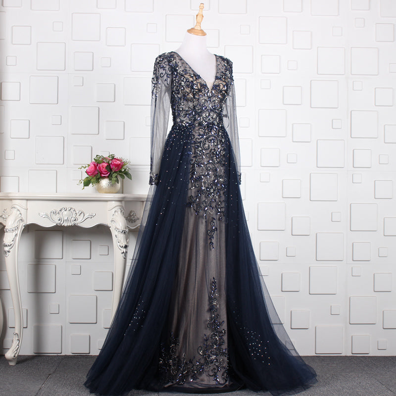 High Quality Sexy Lace Embroidered Beaded Shiny Ball Evening Dress - Image 5