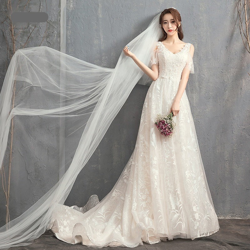 A-Line Fashion Simple Lace Beach Wedding Dresses For Women - Image 2