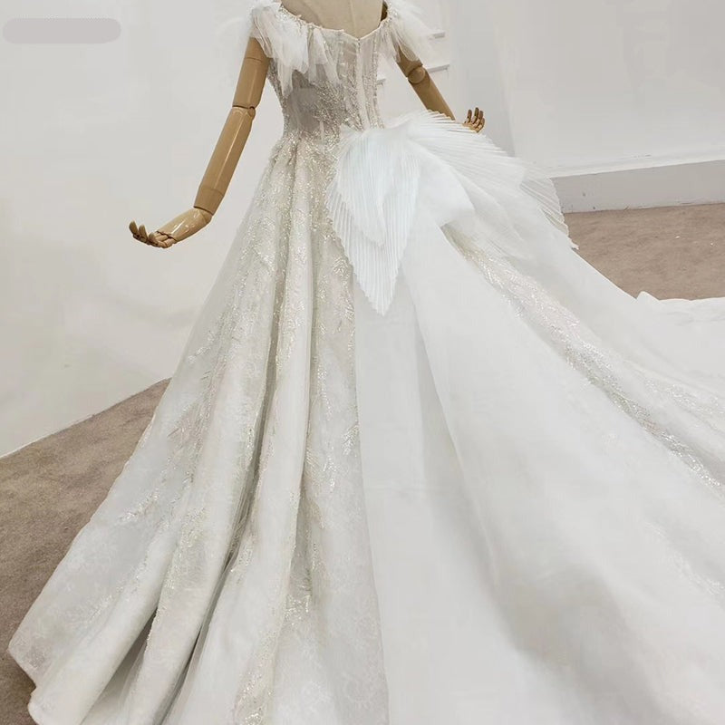 Off Shoulder Latest Design Beading Ball Gown Wedding Dress - Image 4