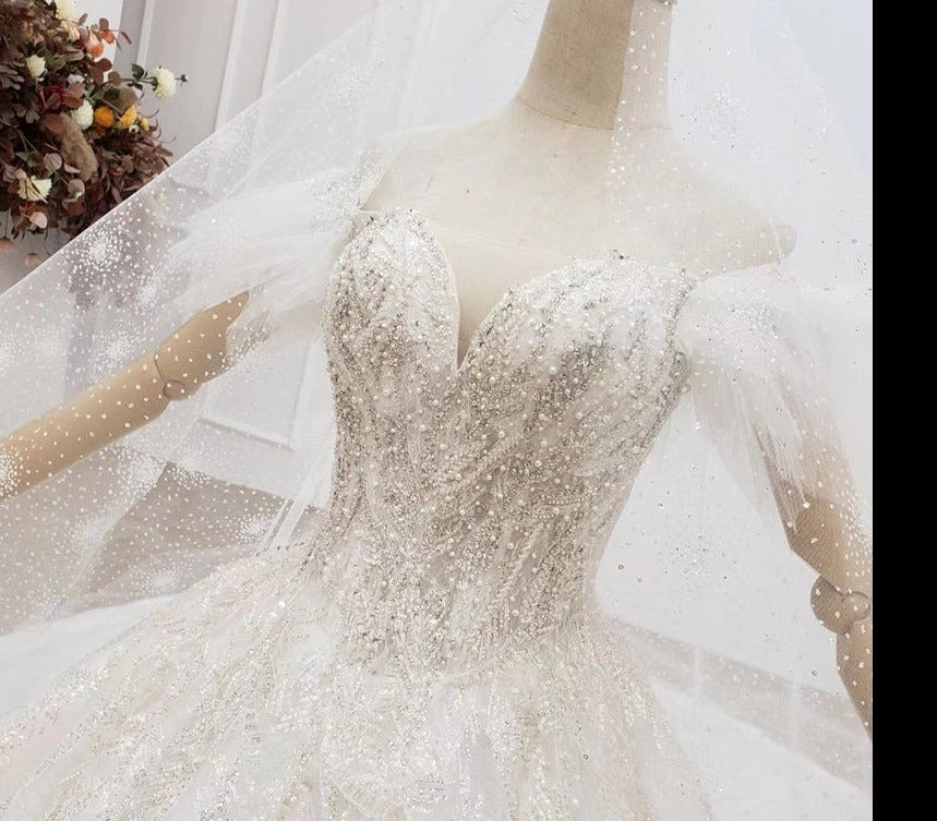Off Shoulder Latest Design Beading Ball Gown Wedding Dress - Image 5