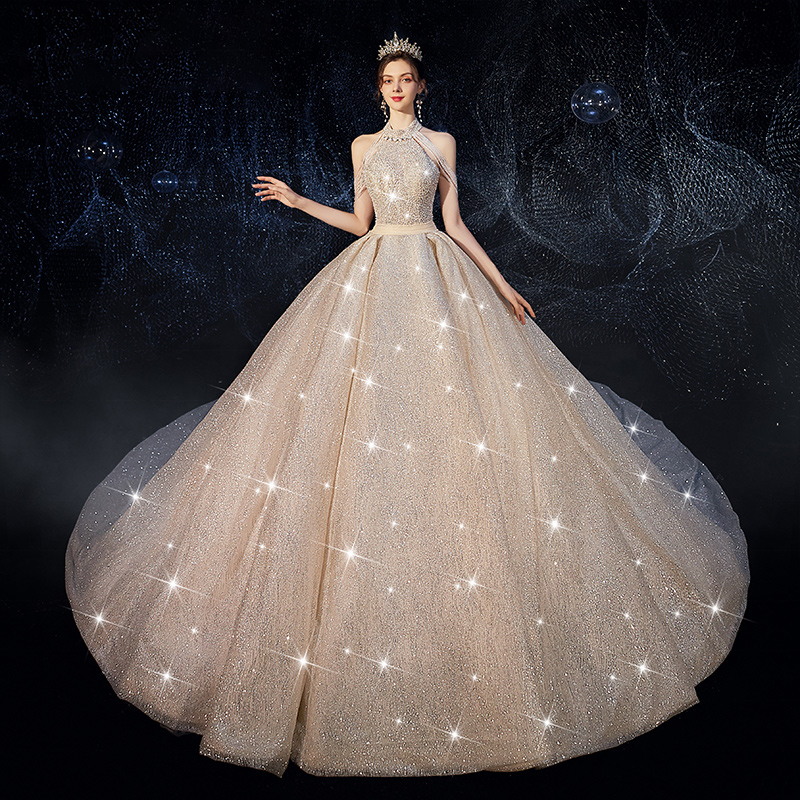 Luxury Women Beading Sequin Wedding Dress Bridal Gown