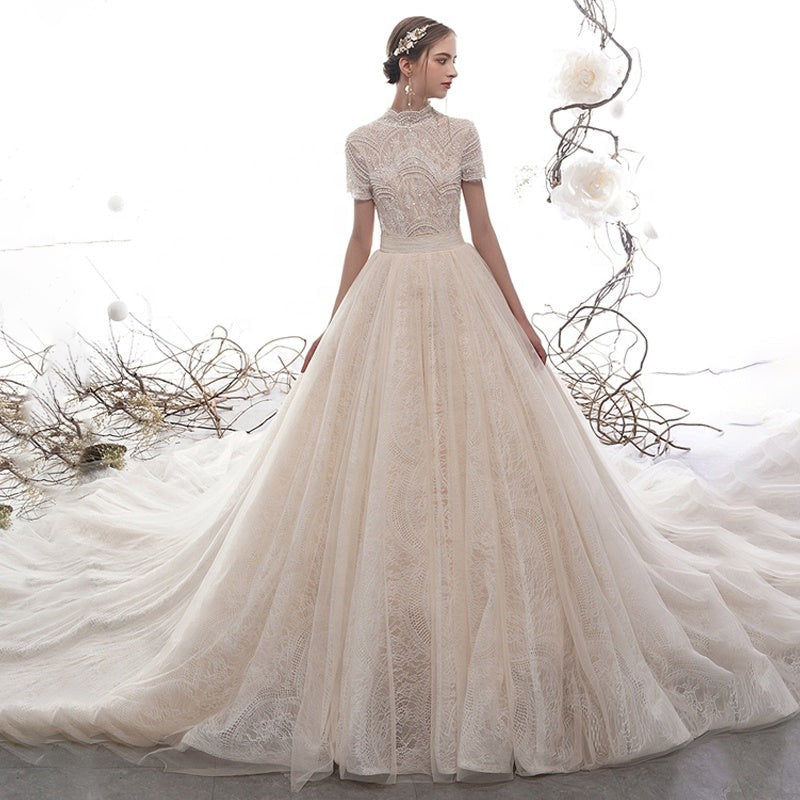 Empire Princess High Neck Beading Sequin Wedding Dress Bridal Gowns