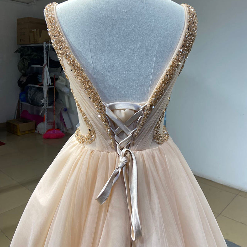 Bride Golden Dress Fashion Ladies Evening Dress Luxury Host Dress L Lace Ladies Wedding - Image 5
