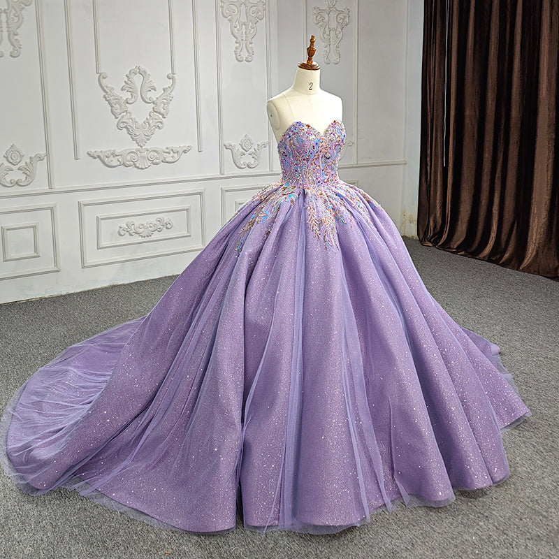 Evening Dress Crystal Sleeveless Ball Gown Neck Strapless Long Ball Gown - Image 3