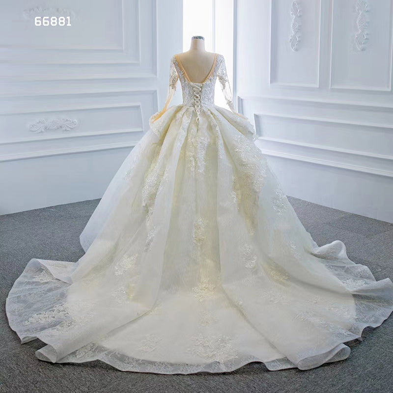 luxury design ball gown wedding dress with ivory lace appliques bridal gown - Image 4